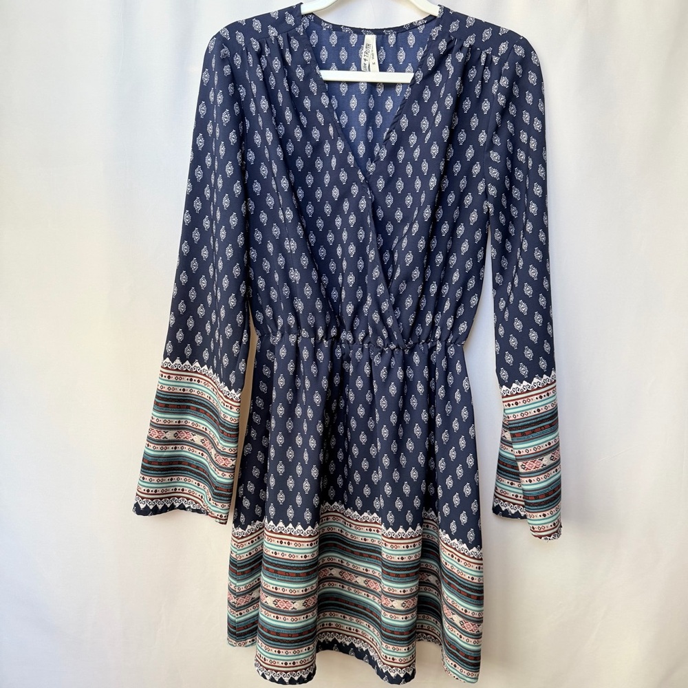 Live 4 Truth Navy and Multicolor Long Sleeve Dress, Medium